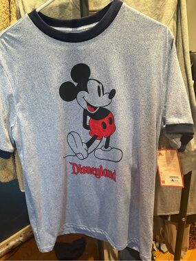 Disney Light Blue Mickey Mouse Ringer Tee with Red Accents